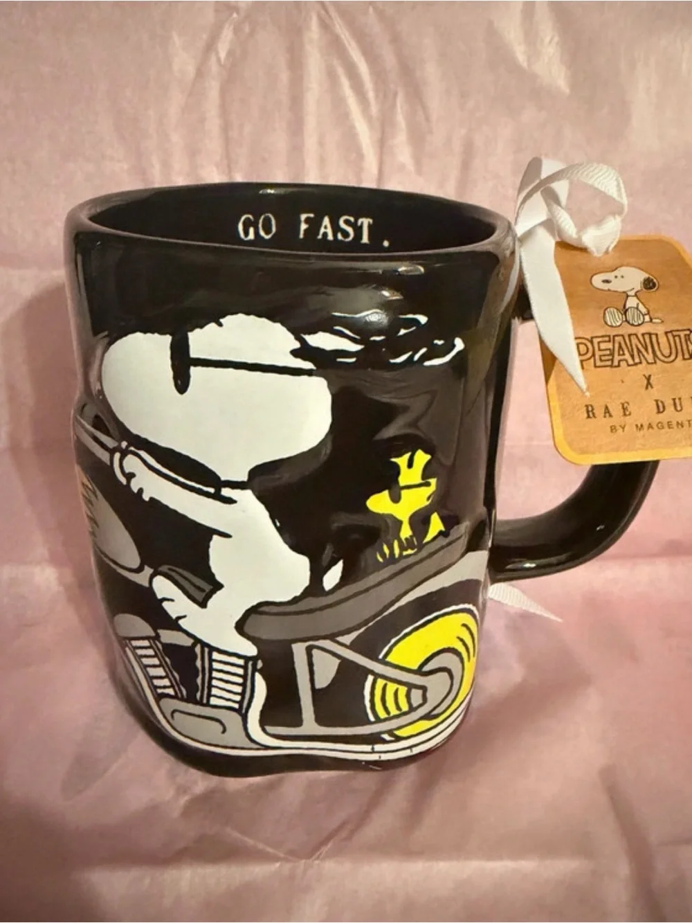 Peanuts Black and Yellow Snoopy 'Go Fast' Motorcycle Mug - Rae Dunn Style